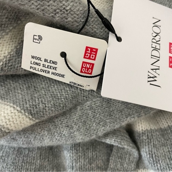 JW Anderson Uniqlo Sweater Pullover Hoodie Medium Wool Cream Gray Striped. - Picture 7 of 9